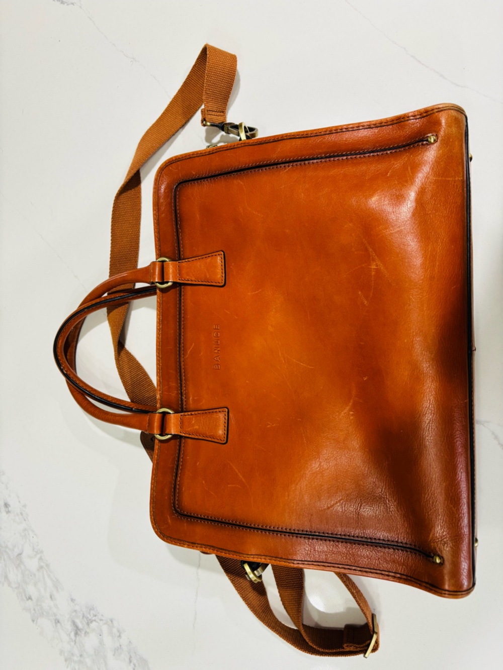 Banuce Cognac Genuine Leather Laptop Briefcase Work Bag Crossbody